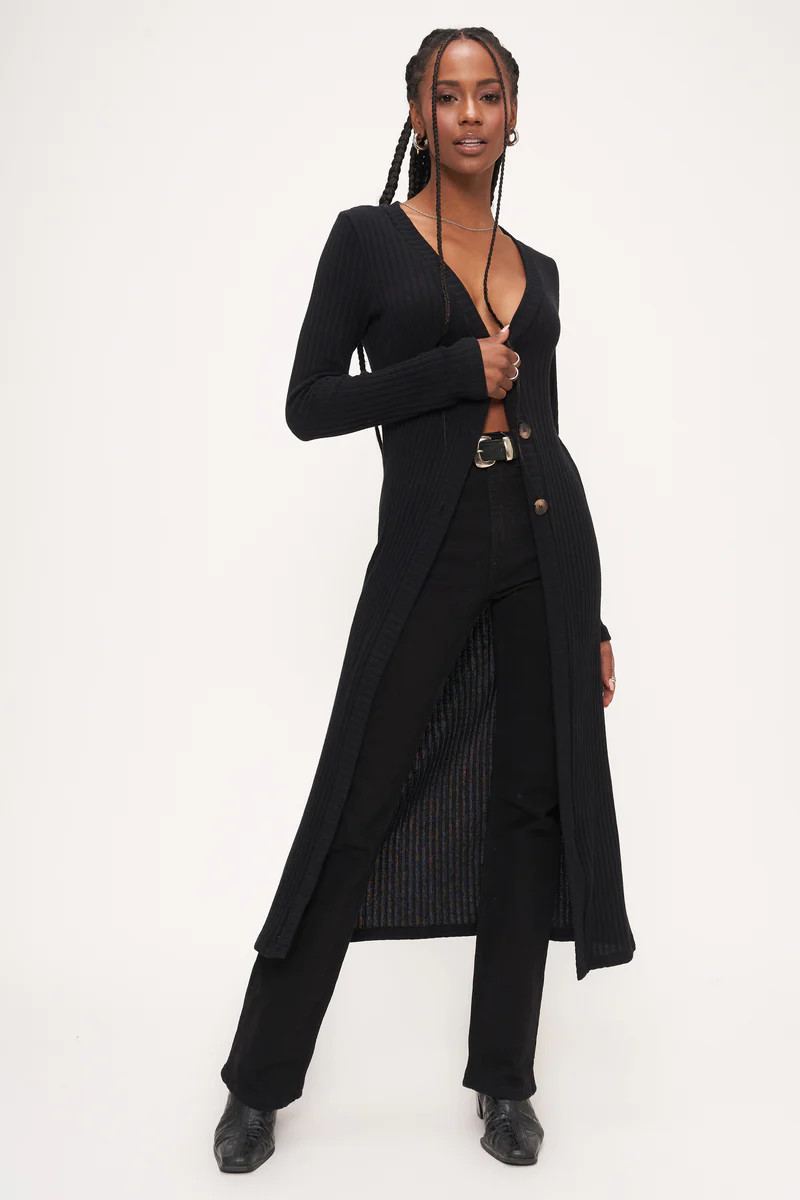 Mariposa Sweater Rib Cardi - Black | Project Social T