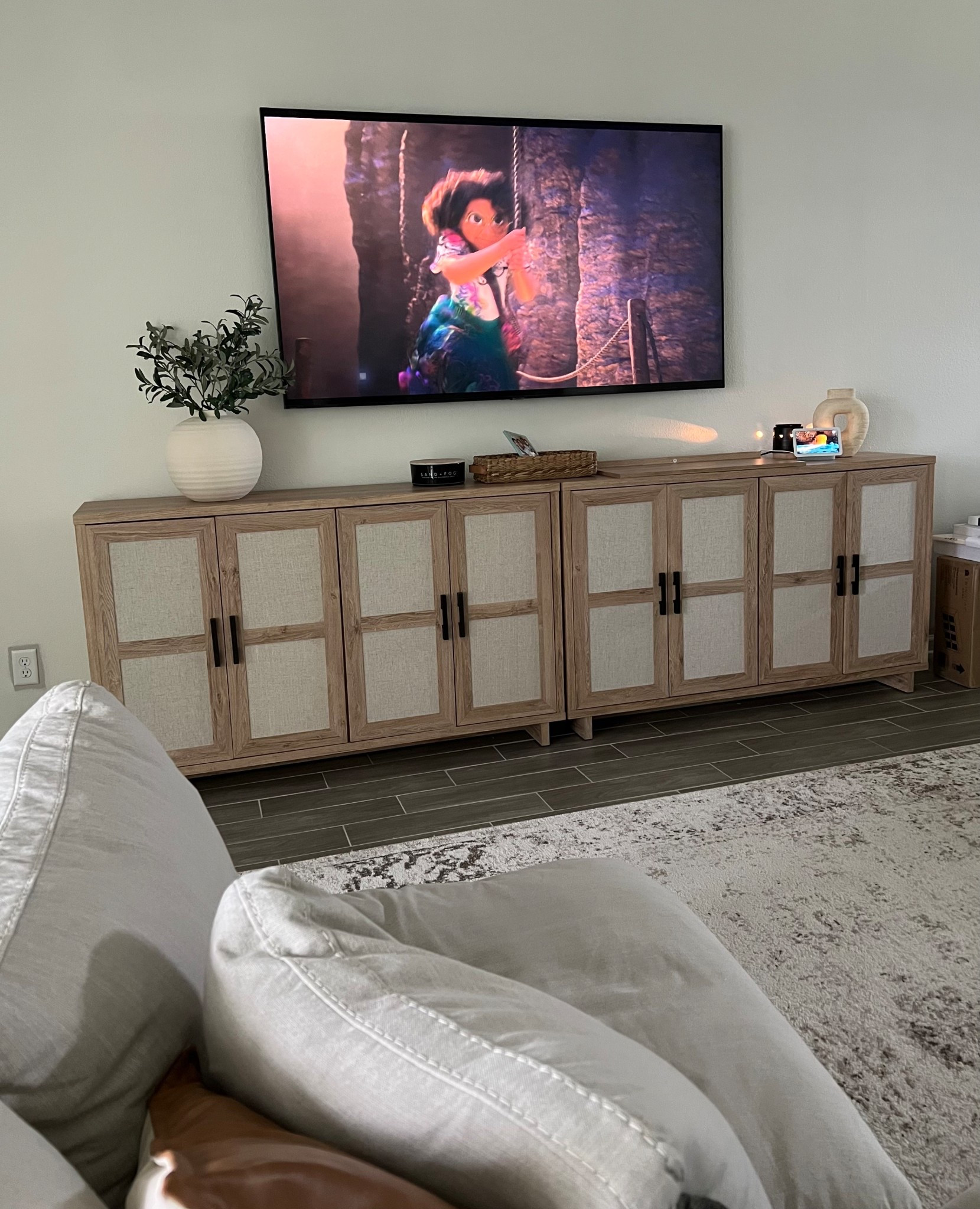 Tv credenza - tv console - tv stand 
Natural wood neutral living room 

#LTKHome #LTKmomlife #LTKSeasonal