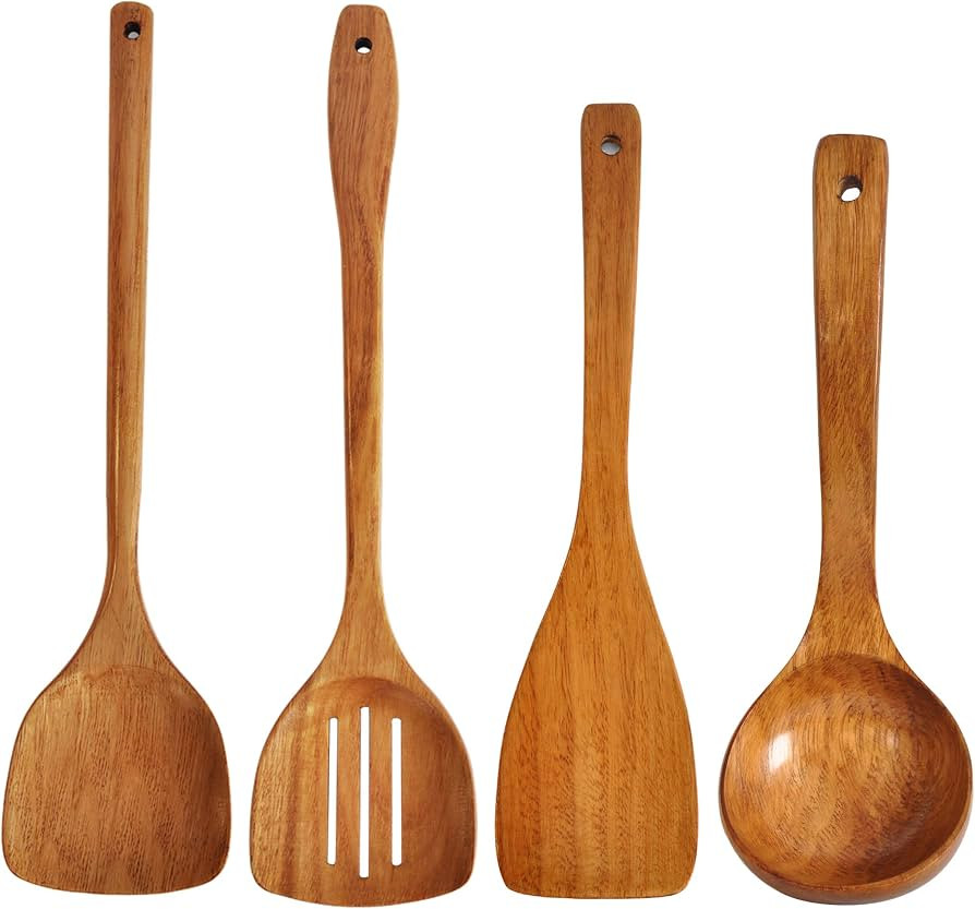 Wooden Spatula,Slotted Turner,Soup Ladle,Long Handle Utensils Set,Handmade for Kitchen Cookware (... | Amazon (US)