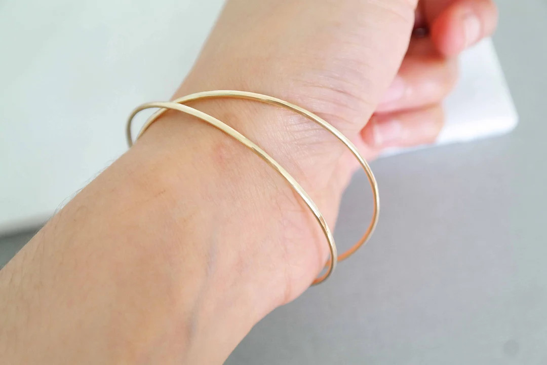 Solid Gold Bangle, Gold Skinny Bangle, Thin Gold Bangle Gold Minimalist Bangle, Thin Stacking Ban... | Etsy (US)