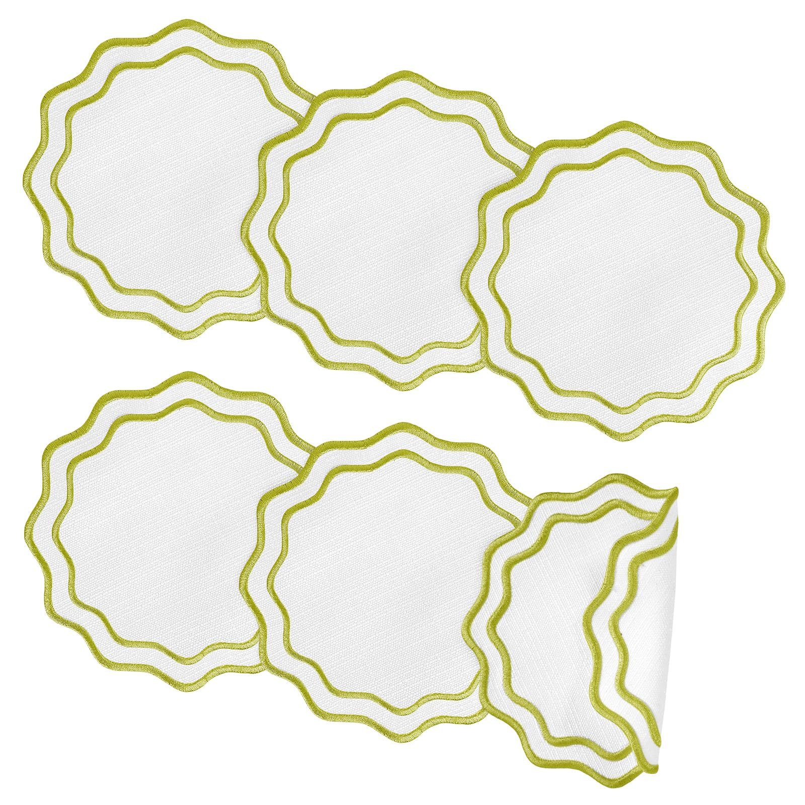 Set of 6 Sage Green Cotton Linen Coasters 5.5 Inch Embroidery Scalloped Coasters Floral Drink Mat... | Amazon (US)