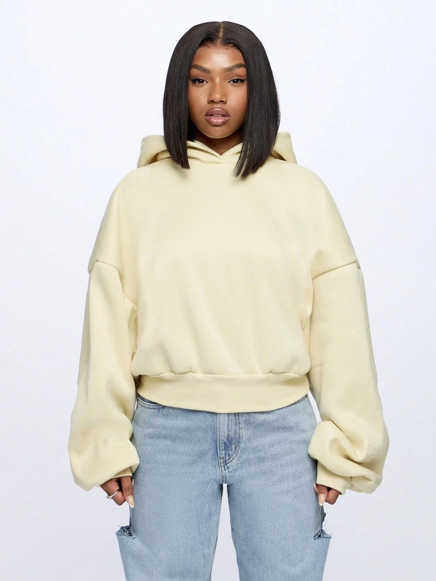 SUMWON WOMEN Oversized Cropped Hoodie Balloon Sleeve Winter Lounge Casual Athletic Workout Pullov... | SHEIN