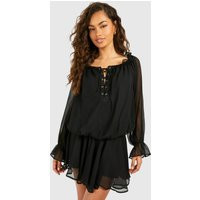 Womens Blouson Chiffon Mini Dress - Black - 4 | boohoo (US & Canada)