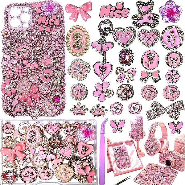 Junk Case Large Charm Kit Soft Cute Romantic Phone Case Charms with Pink Dancer, Pearl Rhinestone... | Amazon (US)