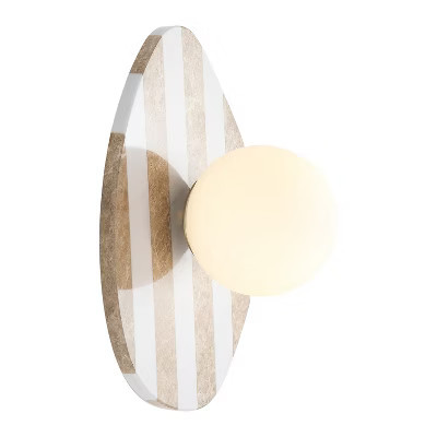 JONATHAN Y Tivoli 12" Modern Minimalist 1-Light Ovoid Marble Stripe LED Wall Sconce, Light Brown/White | Target