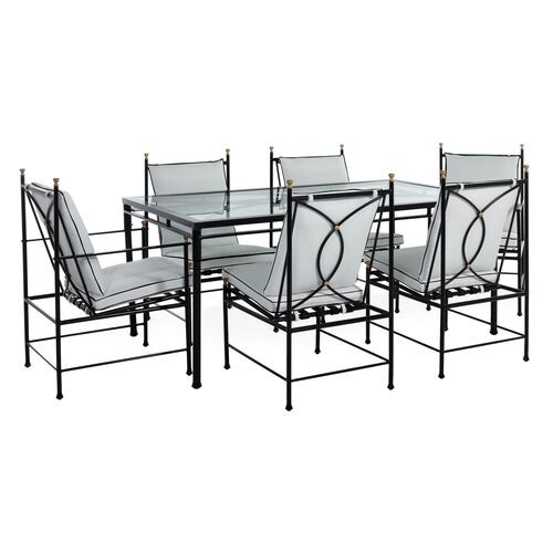 Frances 7-Pc Rectangular Dining Set, White/Black Welt | One Kings Lane