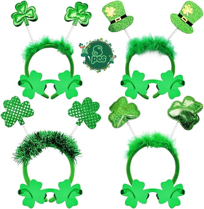 UMEELR 8Pcs St. Patrick's Day Headbands and Shamrock Sunglasses | Amazon (US)