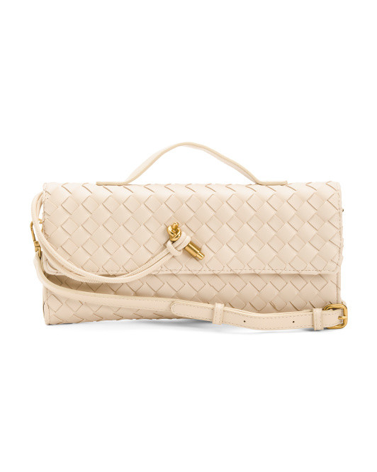 Leather Woven Top Handle Clutch With Crossbody Strap | TJ Maxx