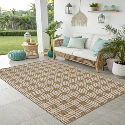 Classic Plaid Weave Indoor Outdoor Rug, Lightweight & Portable 5x7 ft Patio Area Rug | Wayfair North America