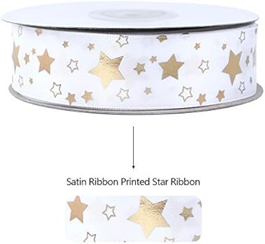 iFLOVE Star Printed Satin Ribbon with Gold Foil Star Printd for Valentine's Day -25 Yards, for Wr... | Amazon (US)