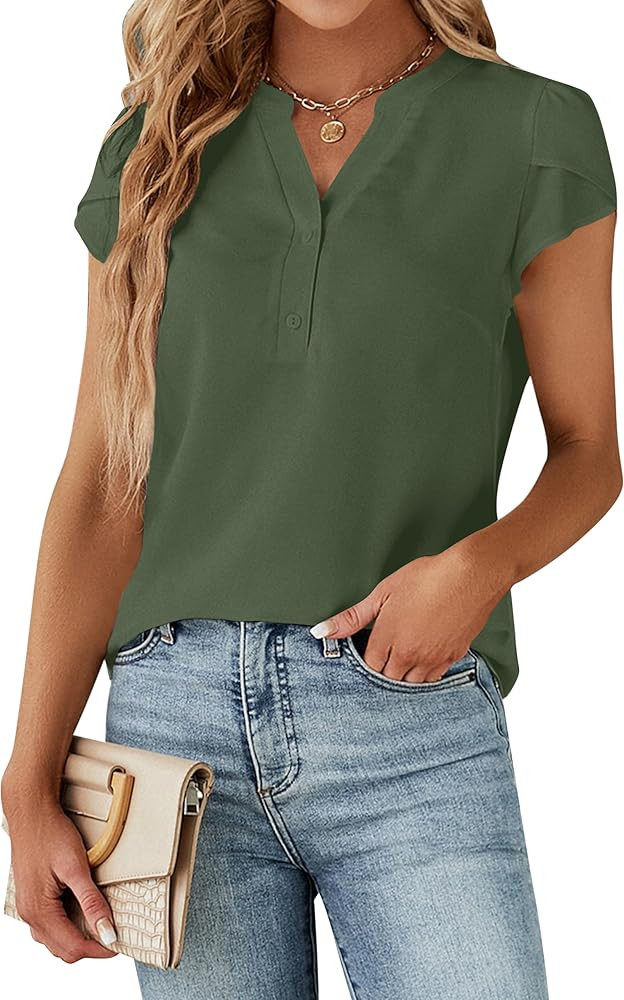 Blooming Jelly Women's Dressy Casual Tops Business Work Blouses White Button Down Shirts Cap Slee... | Amazon (US)