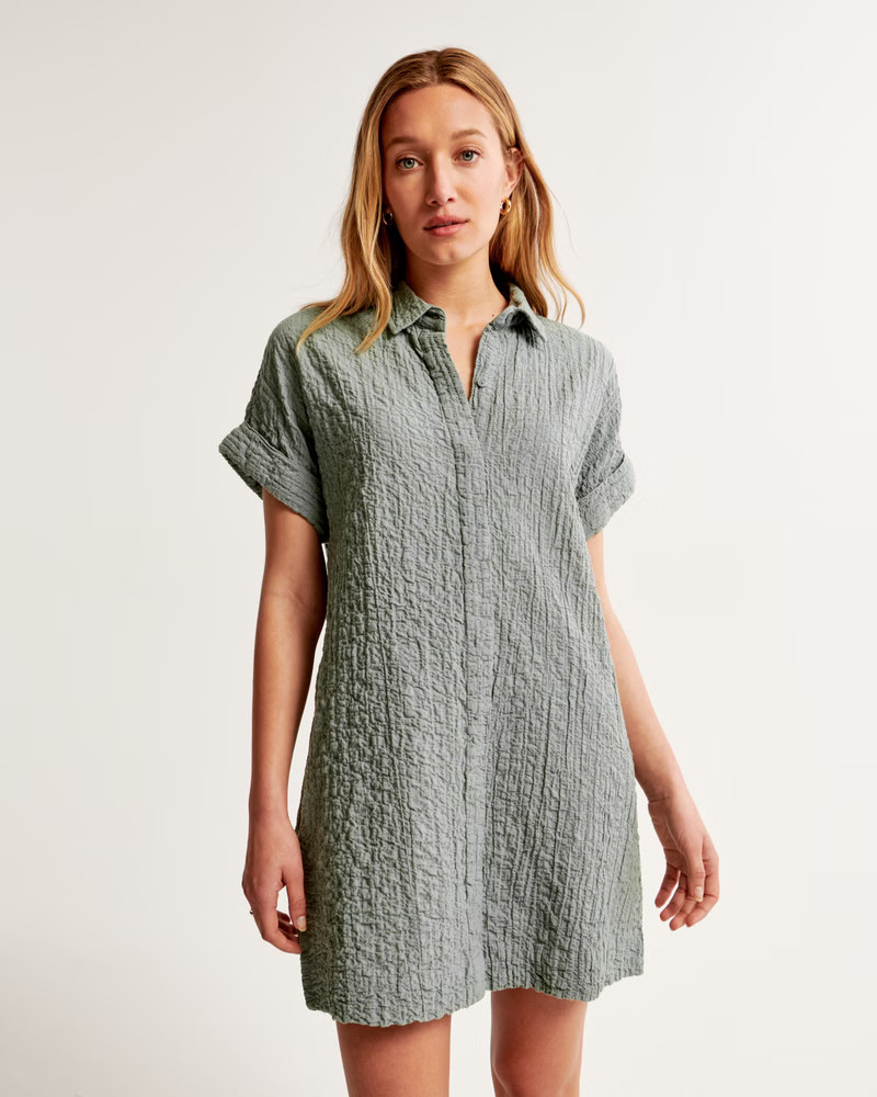 Women's Textured Button-Through Shirt Dress | Women's New Arrivals | Abercrombie.com | Abercrombie & Fitch (US)