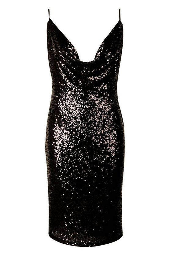 Petite Sequin Cowl Neck Midi Dress | Boohoo.com (US & CA)