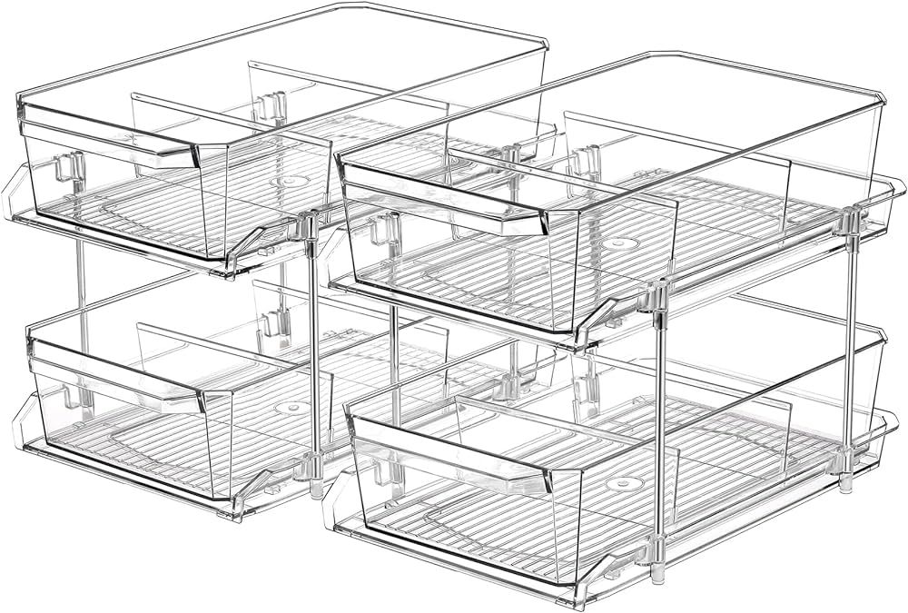 2 Set, 2 Tier Clear Organizer with Dividers for Cabinet / Counter, MultiUse Slide-Out Storage Con... | Amazon (US)