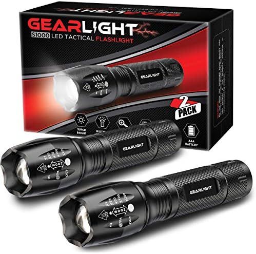 GearLight LED Tactical Flashlight S1000 [2 Pack] - High Lumen, Zoomable, 5 Modes, Water Resistant Li | Amazon (US)