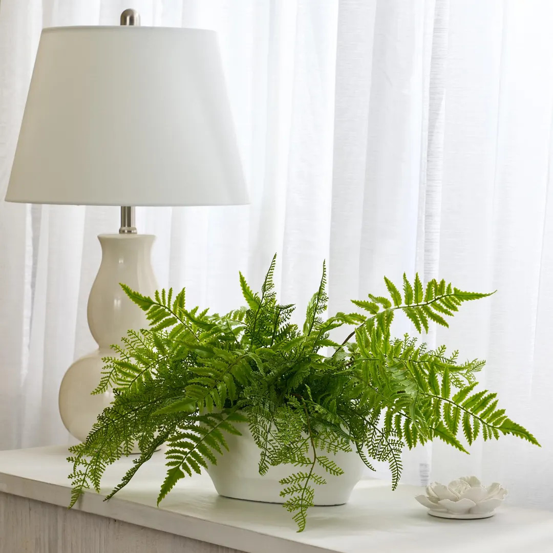 Real Touch Boston & Lace Fern in White Cement Boat Vase Everyday Centerpiece Arrangement - Etsy | Etsy (US)