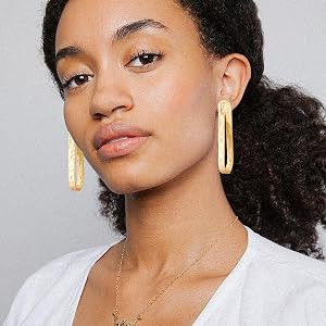 Gold Earrings 14k Gold Plated Dangle Drop Earrings Big Waterdrop Chain Link Lightweight Hoops Geo... | Amazon (US)
