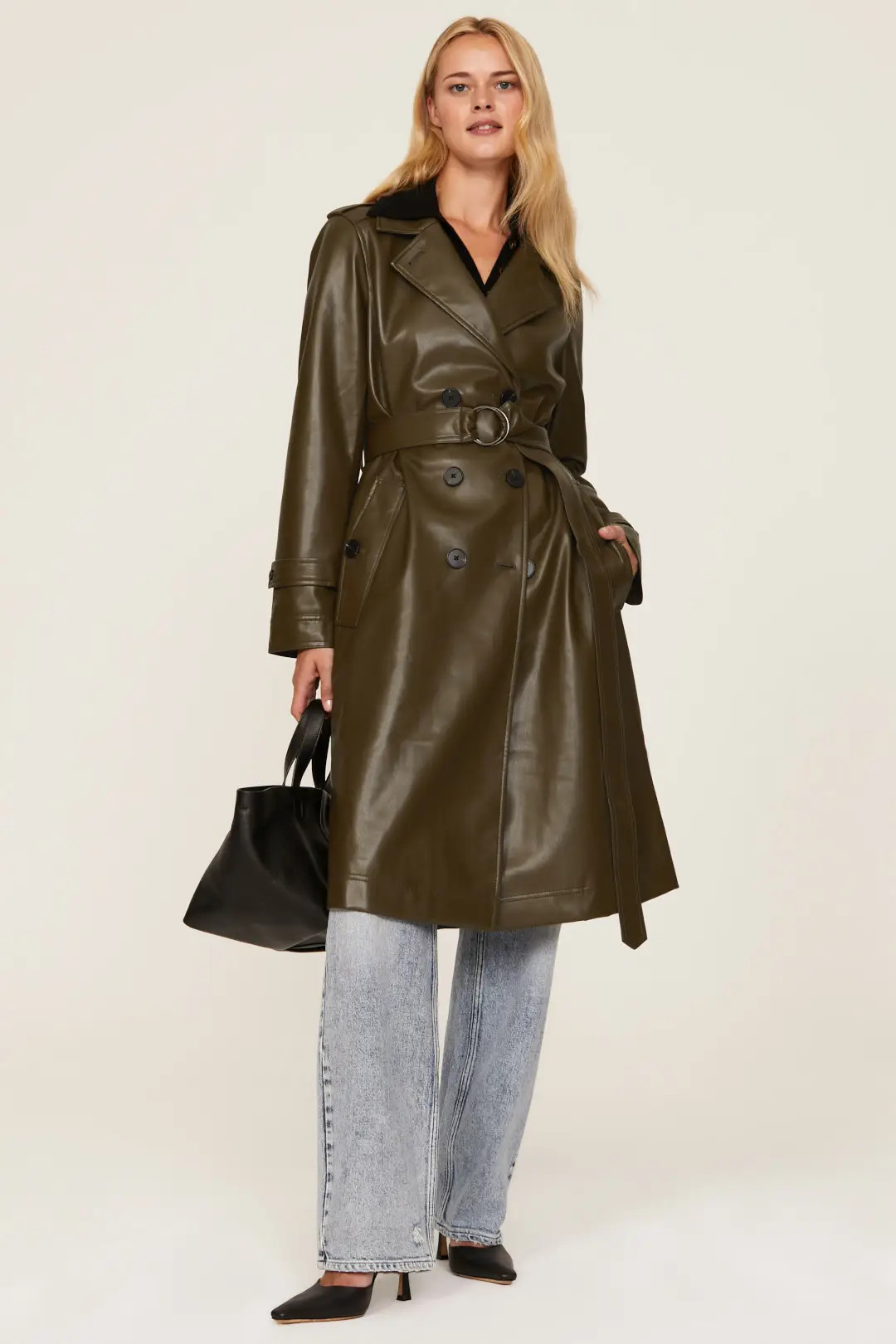 Marissa Webb x RTR Faux Leather Trench Coat Green | Rent the Runway