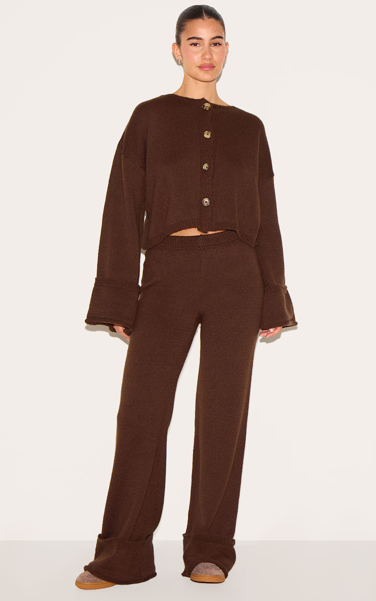 Chocolate Turn Up Hem Knit Pants | PrettyLittleThing US