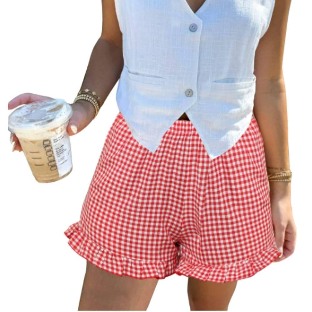 Aoulaydo Boxer Shorts for Women Pajama Gingham Shorts Casual Lounge Sleep Plaid Y2K Beach Bottoms... | Amazon (US)