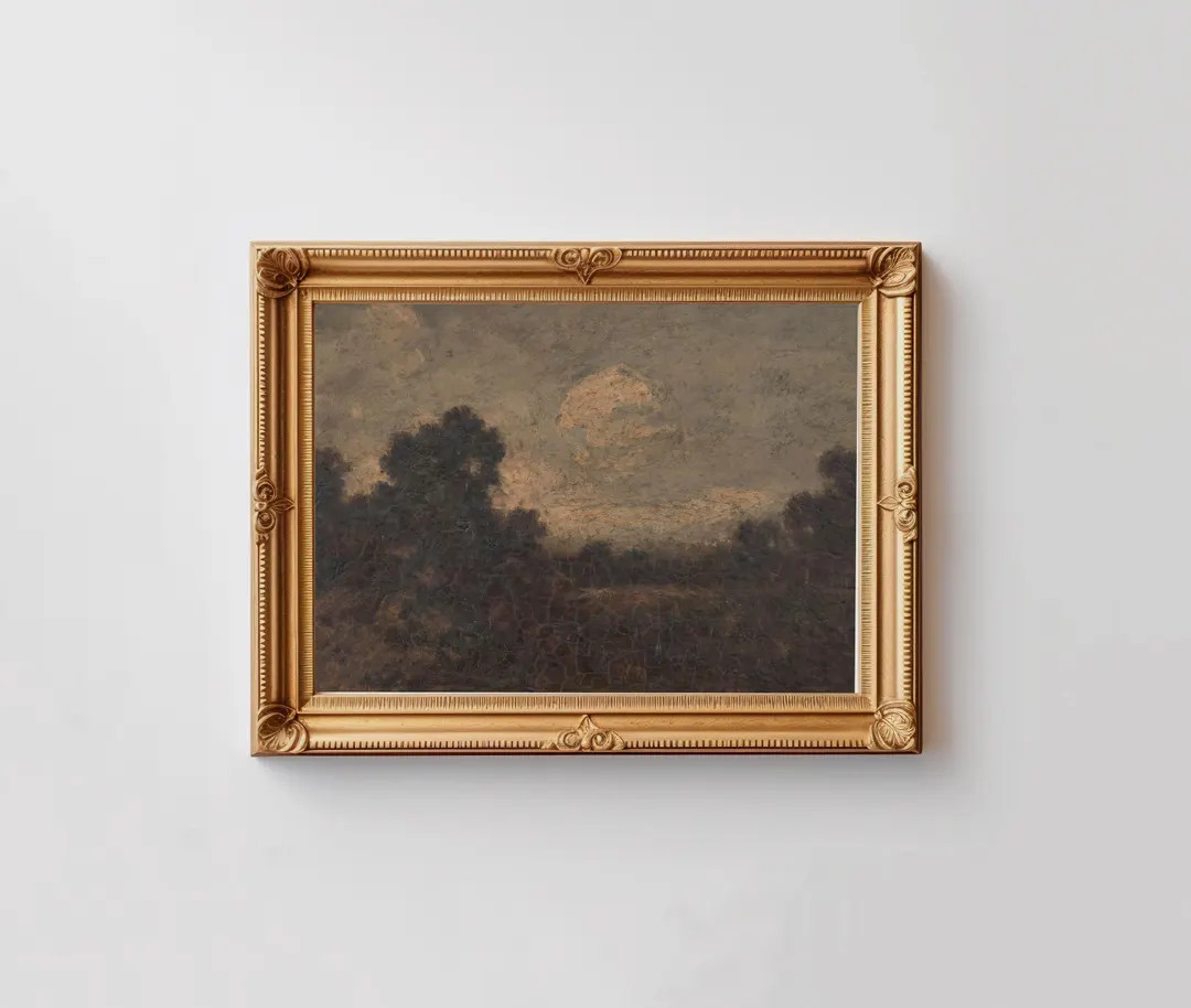 Moody Wall Art Landscape Oil Painting | Neutral Wall Art Downloadable Print | Above Bed Decor | G... | Etsy (US)