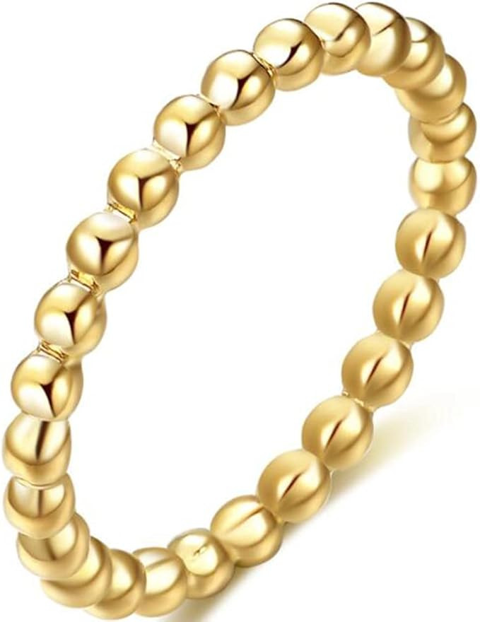 2mm Stainless Steel Beaded Style Classical Simple Plain Stackable Wedding Band Ring | Amazon (US)