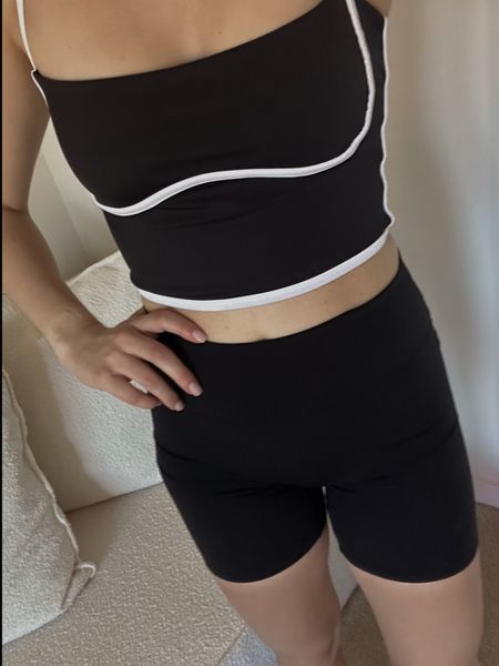Neutral workout outfit idea. I just got these black biker shorts from Amazon and I am OBSESSED! These are some of the most comfortable, well fitting biker shorts I’ve ever tried! How cute is this workout too as well? I’m wearing a medium in both! 

#LTKfitness #LTKstyletip #LTKunder50