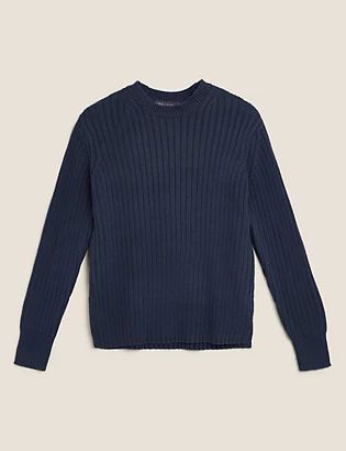 Pure Cotton Ribbed Crew Neck Jumper | Marks & Spencer (US)