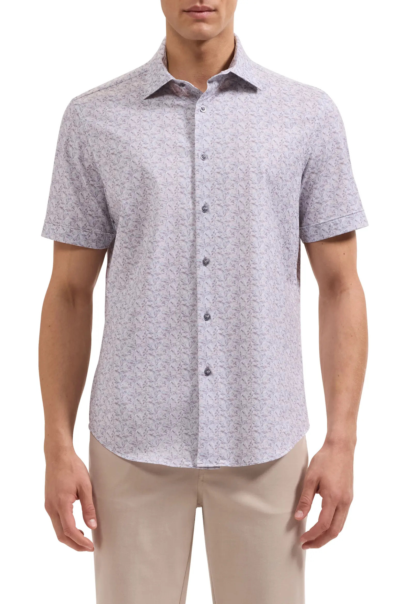 Bugatchi Miles OoohCotton® Leaf Print Short Sleeve Button-Up Shirt (Men) | Nordstrom | Nordstrom