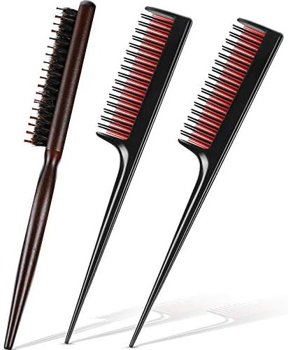 3 Pieces Hair Teasing Comb Set Includes 2 Nylon Triple Teasing Comb Rat Tail Combs and Boar Bristle  | Amazon (US)