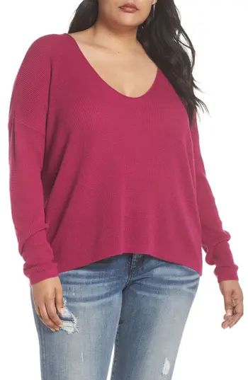 Plus Size Women's Bp. Textured Stitch V-Neck Pullover, Size 1X - Pink | Nordstrom