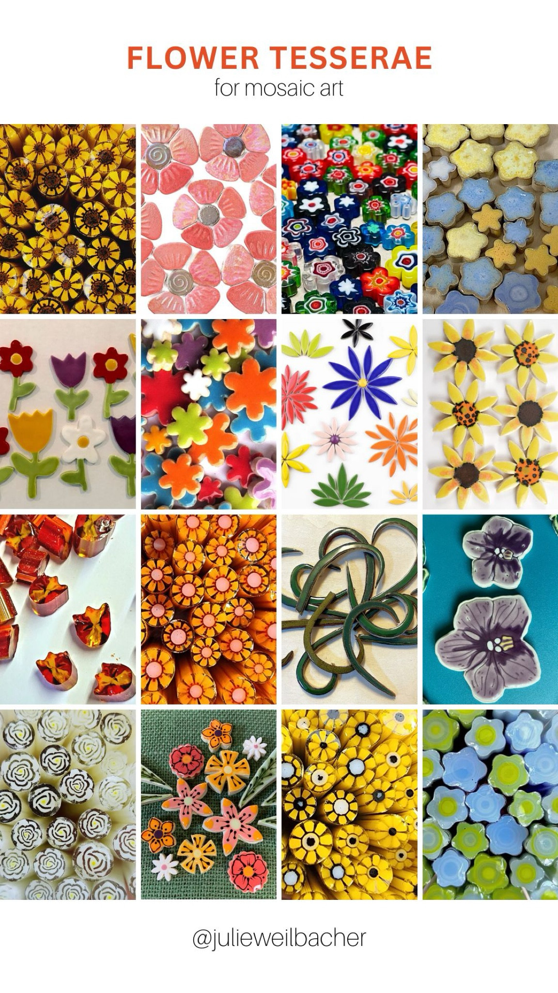 Look at these blooms! 🌸 Sharing some beauties if you’re looking for flower mosaic tesserae. 🌺 This collection includes glass rods, ceramic shapes, millefiori, and handmade ceramics. 🌻 Use them as the focal point in your mosaic, or just a few as an extra layer of detail. 🌹 For mosaic tips, tutorials, inspiration, and so much more please visit my YouTube channel: YouTube.com/julieweilbacher. Follow @julieweilbacher on Instagram for all things mosaic art. glass flowers - ceramic flowers - mosaic - ceramic sunflowers - mosaic art - ceramic orchid - gifts for gardeners - gifts for crafters - crafts night in - handmade ceramics

#LTKFindsUnder100 #LTKHome #LTKSeasonal