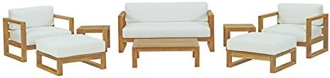 Modway Upland Teak Wood Outdoor Patio 8-Piece Sectional Sofa Set with Cushions in Natural White | Amazon (US)