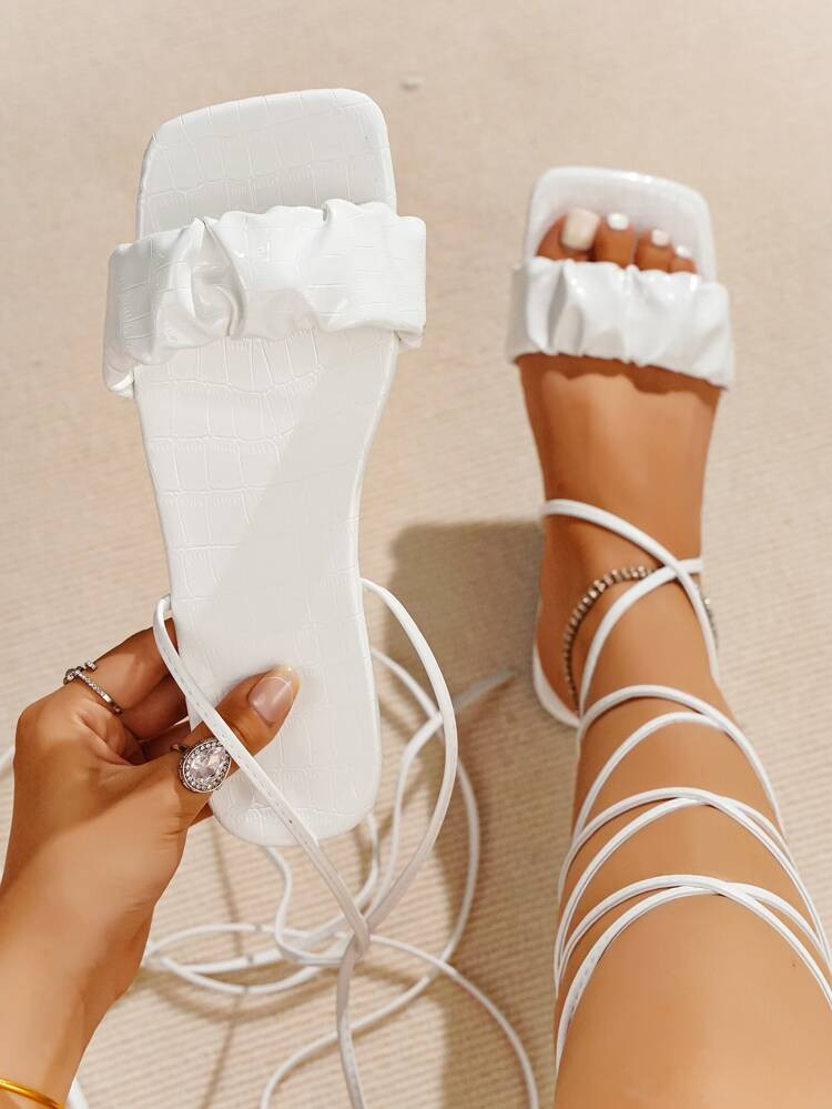 Women Ruched Strap Tie Leg Design Strappy Sandals | SHEIN