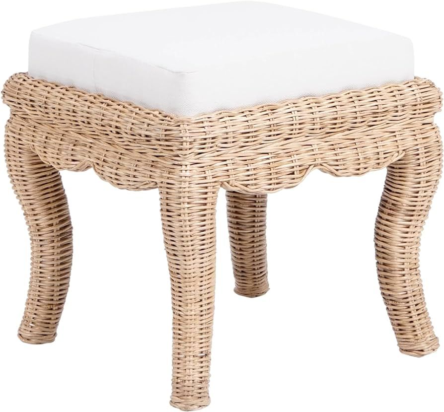 19.7" Bohemian Designer Woven Rattan/Wood Vanity Stool White Cushion with Natural Frame 19.68" Br... | Amazon (US)