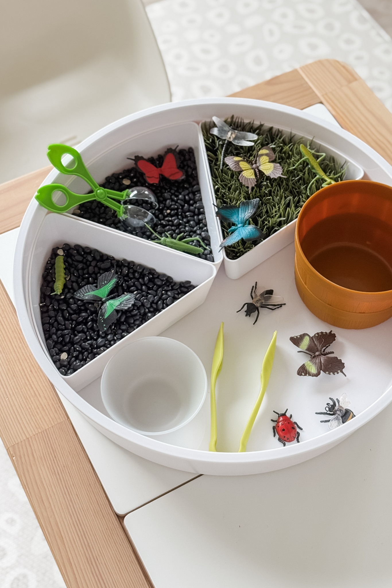 A little buggy play tray for our #LTKToddler after preschool today! 🪲🦋🐞🐝🐛🕷️

We used dry black beans as the “dirt” filler and cut the faux grass panel to fit the play tray wedge.

#LTKKids