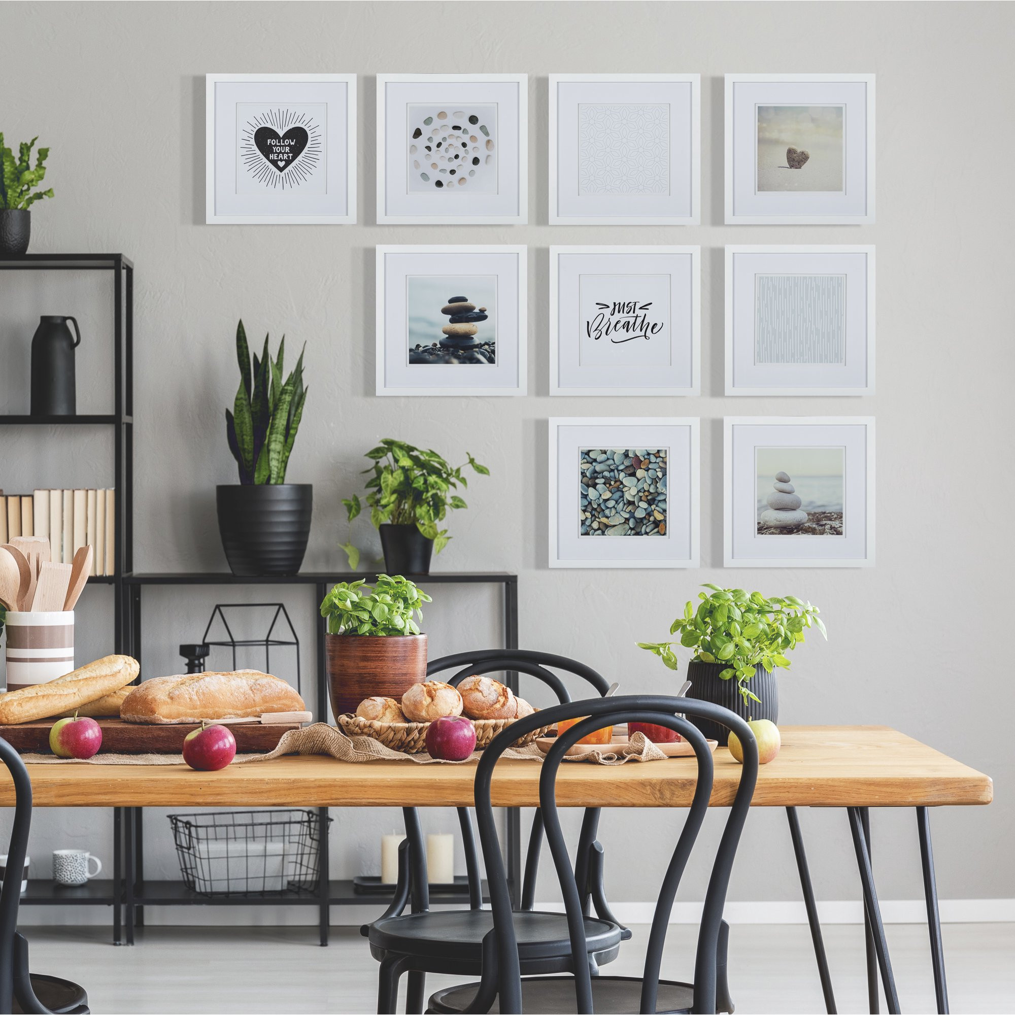 Set of 9 Piece White Square Photo Frames with Double White Mat Wall Gallery Kit. Includes: Hangin... | Walmart (US)