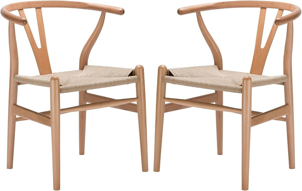 Poly and Bark Weave Modern Wooden Mid-Century Dining Chair, Hemp Seat, Natural (Set of 2) | Amazon (US)