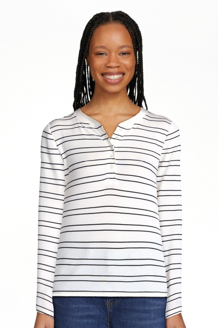 Scenario Women's and Women's Plus Rib Henley with Long Sleeves, Sizes XS-4X | Walmart (US)