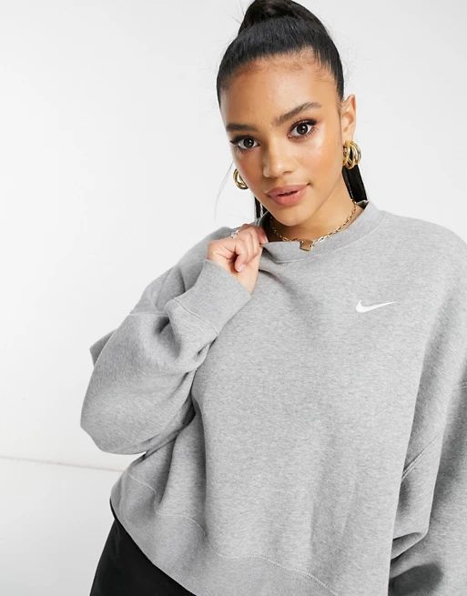 Nike mini swoosh oversized cropped sweatshirt in light gray | ASOS (Global)