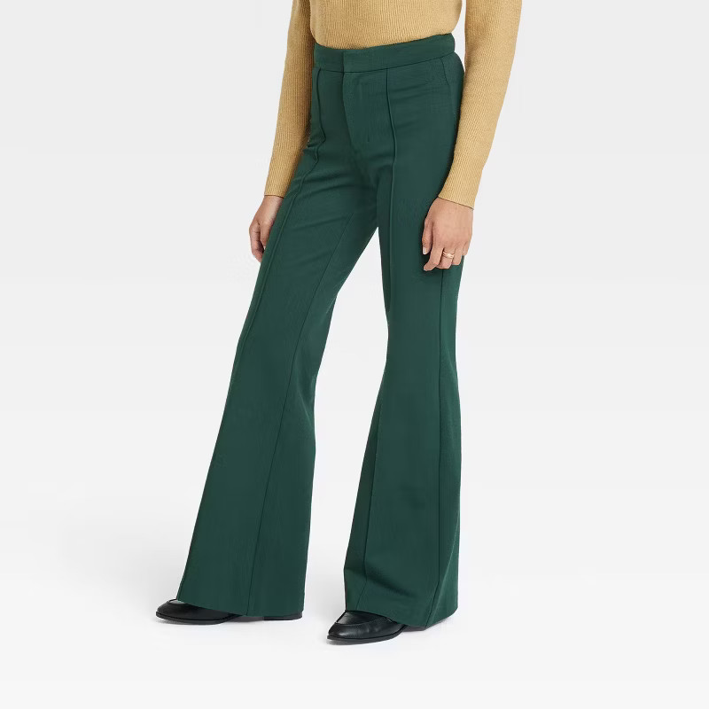Women's High-Rise Slim Fit Retro Flare Pull-On Pants - A New Day™ Green 14 | Target