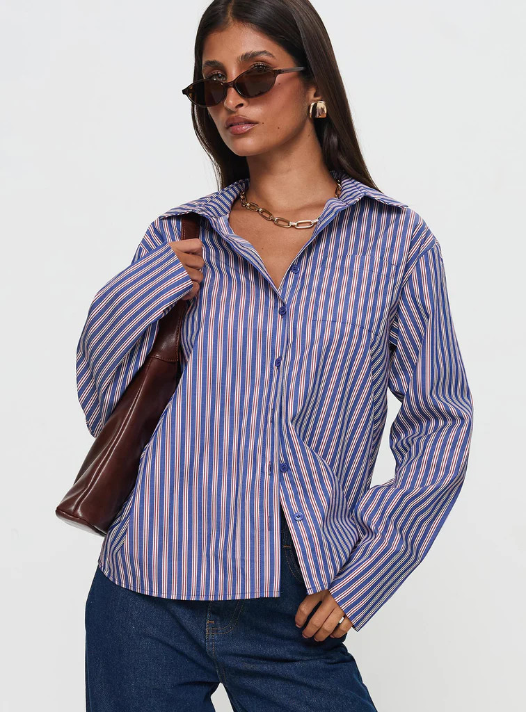 Trillian Long Sleeve Top Navy Stripe | Princess Polly US