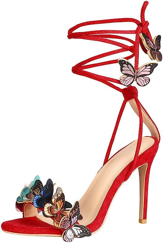 Arqa Heeled Sandals for Women,Butterfly Strappy Open Toe High Heels Lace Up Stilettos for Party W... | Amazon (US)