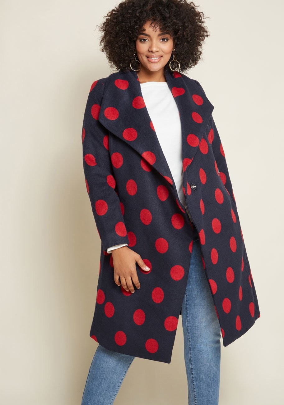 Intelligent Around Town Belted Coat in Dots | Modcloth