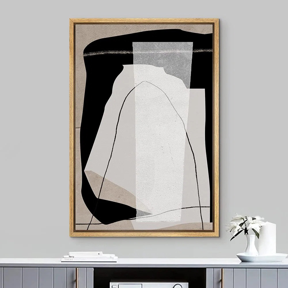 Mid Century Shape Geometric Black White Tan Pastel Abstract Mid Century Modern Pictures Framed Ca... | Wayfair North America