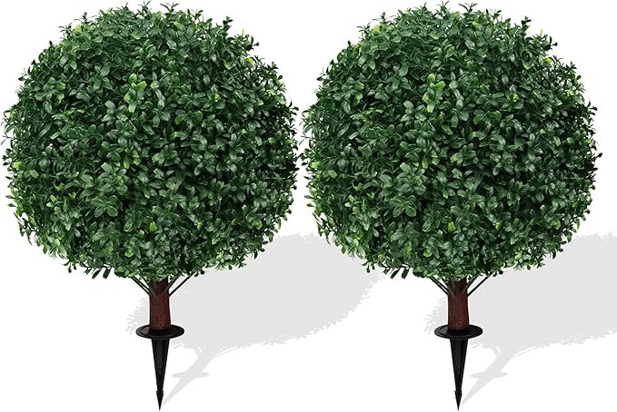 Artificial Boxwood Topiary Ball Trees with Ground Spike, 2 Pack 16 Inches UV Resistant Artificial... | Amazon (US)
