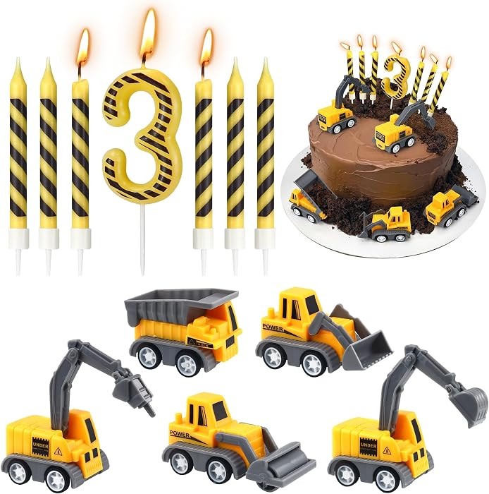 12 Pcs Construction Birthday Candles, 3rd Construction Cake Topper | Amazon (US)