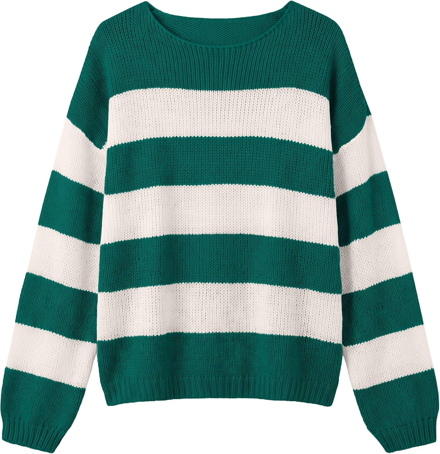 Sweaters for Womens Fall Winter Y2K Oversized Preppy Jumper Sweaters Lightweight Knit Color Block Pullover Sweater | Amazon (US)