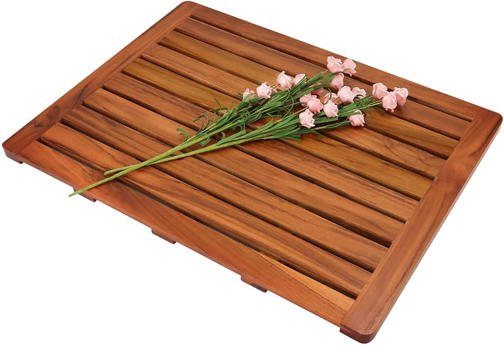 Utoplike (24"x18") Teak Wood Bath Mat, Shower Mat for Bathroom, Wooden Floor Mat Square Large for... | Amazon (US)