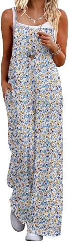Ekouaer Womens Causal Sleeveless Jumpsuits Summer Boho Wide Leg Floral Rompers Overalls with Pock... | Amazon (US)